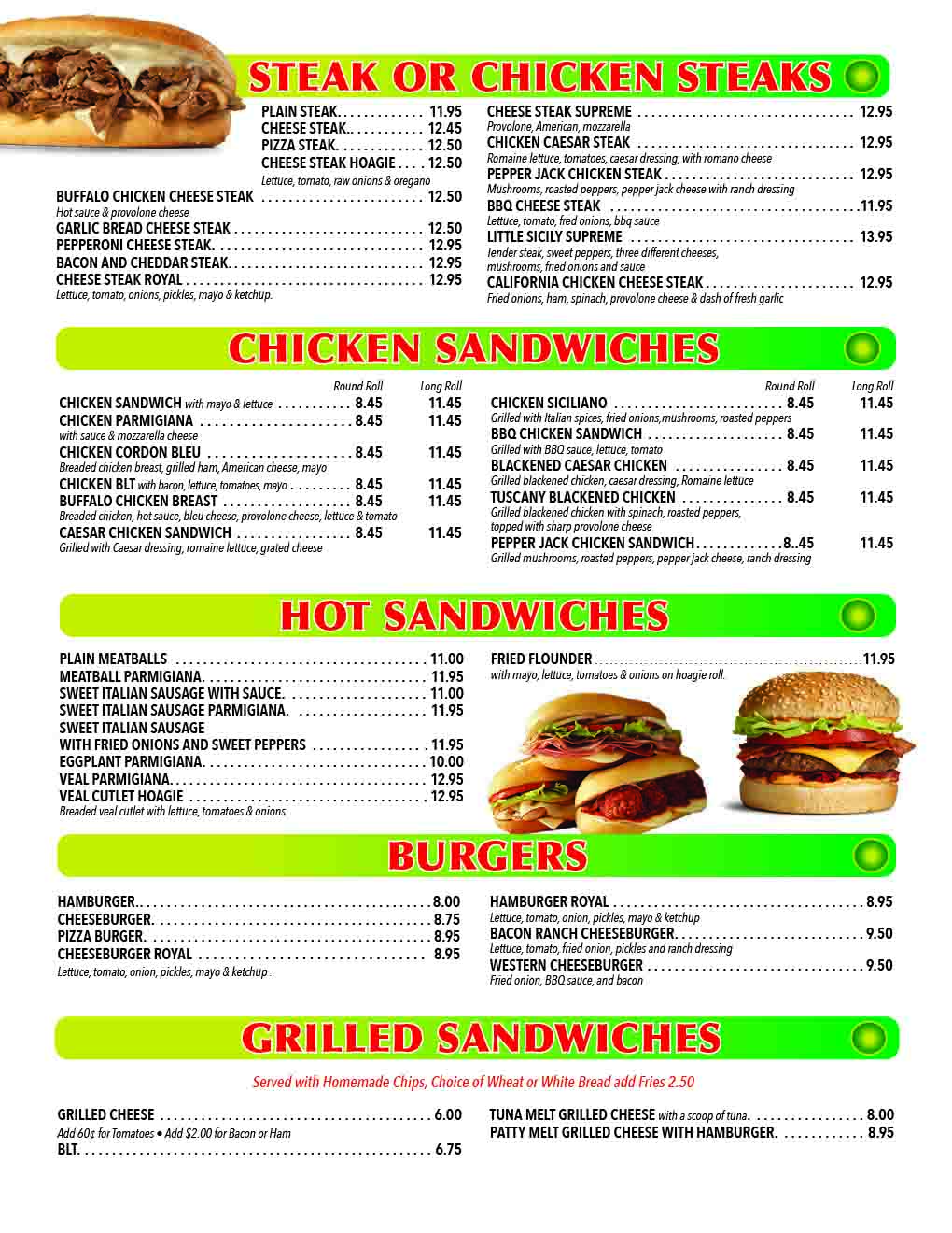 Steaks - Burgers - Hot Sandwiches