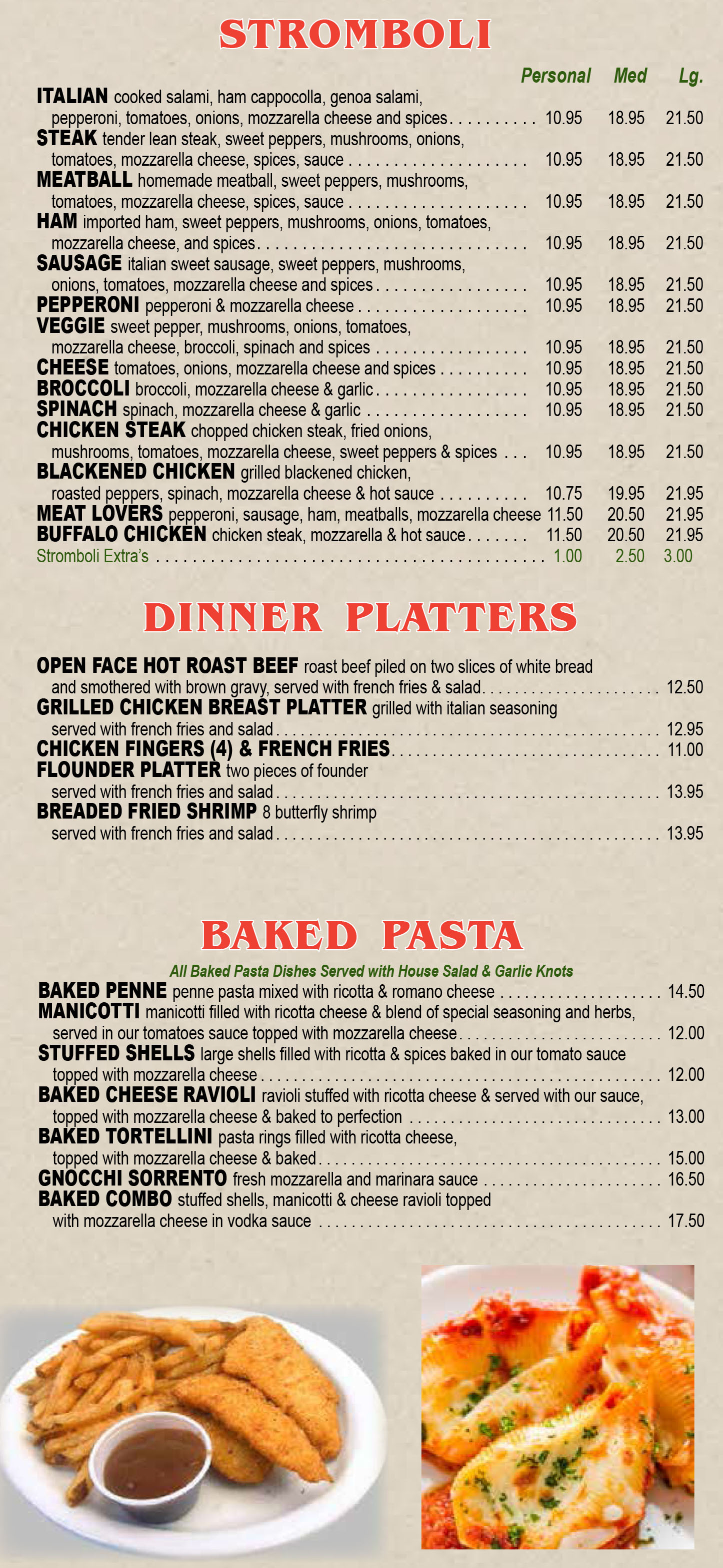 Stromboli - Dinner Platters - Baked Pasta